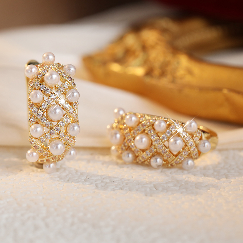 Light Luxury Grid Synthetic Zirconia Inlaid Earrings for Women
